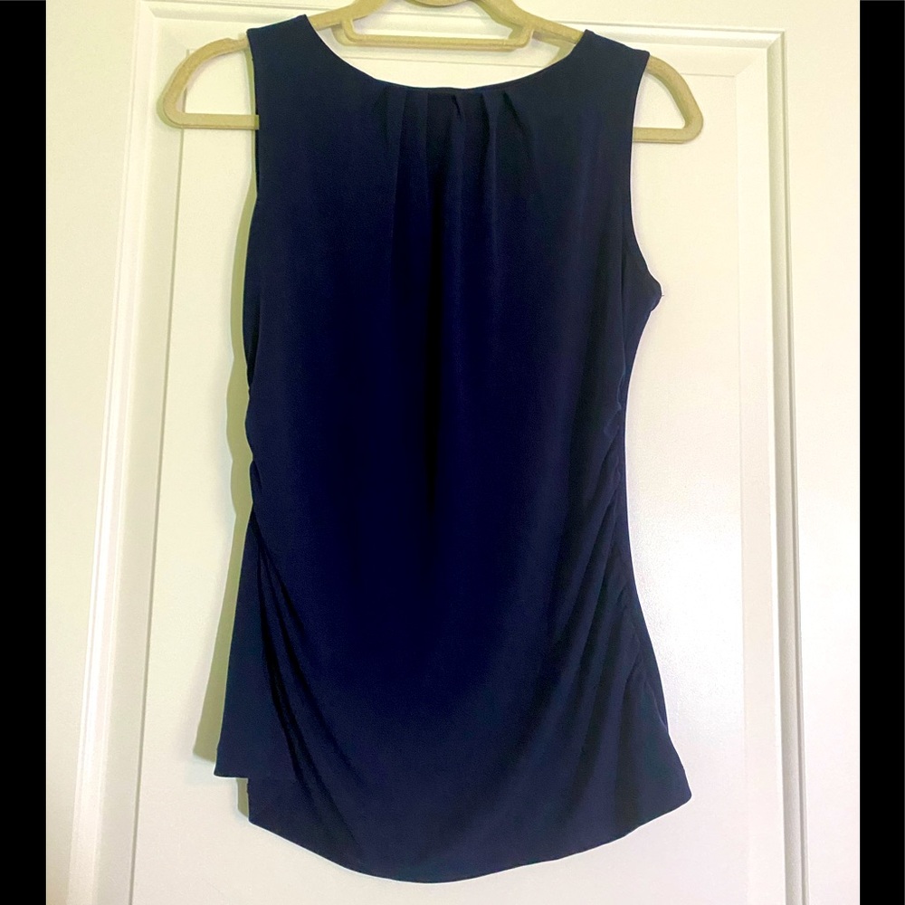 New York & Company Blue Pleated & Shirred Shell Sleeveless Top in Size XS